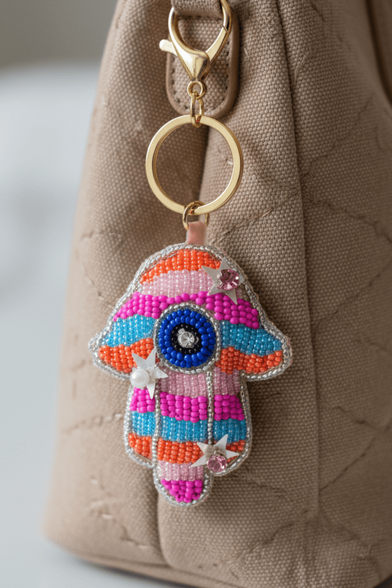 Eye of Luck Hand-Beaded Boho Bag Charm