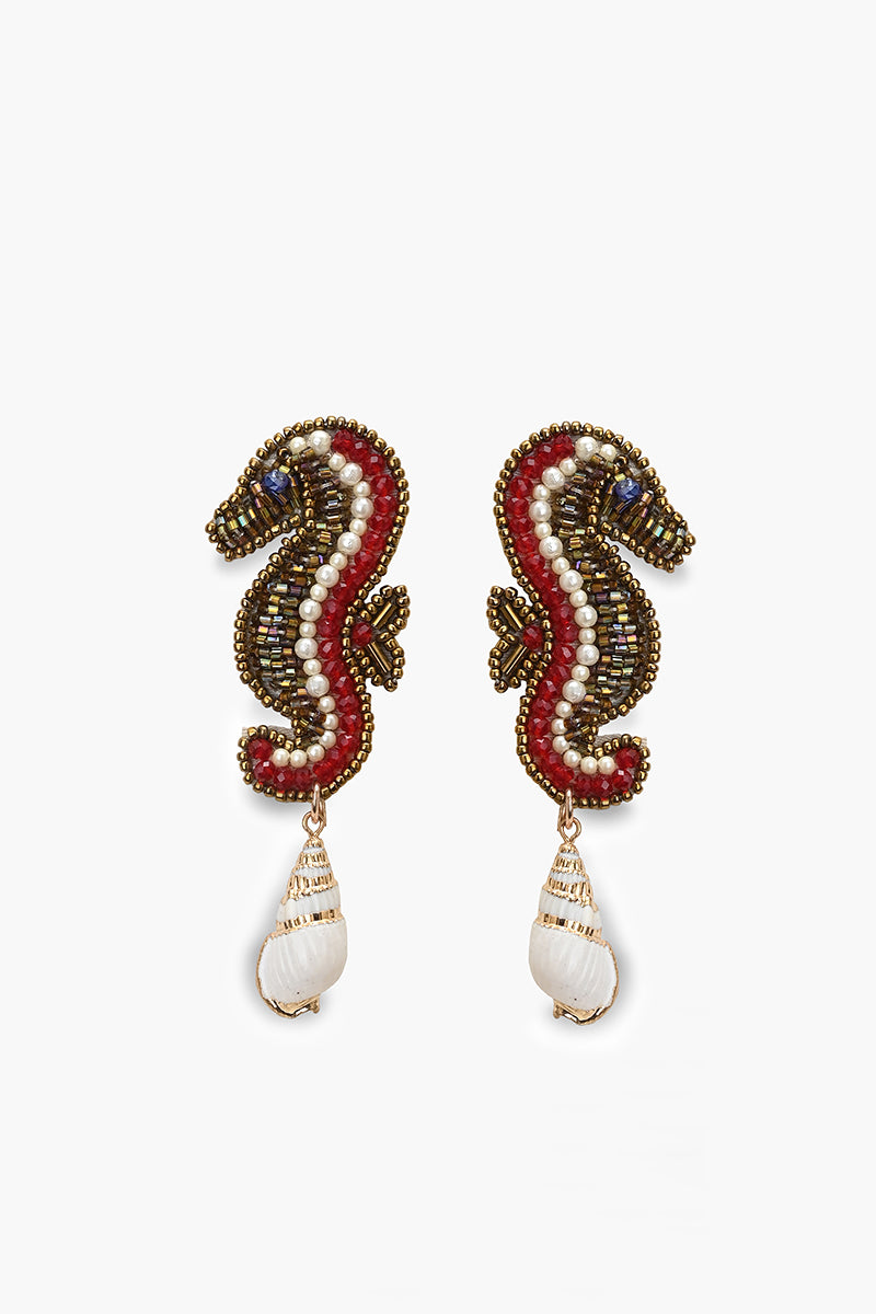Beaded Seahorse Coastal Statement Earrings | view 1