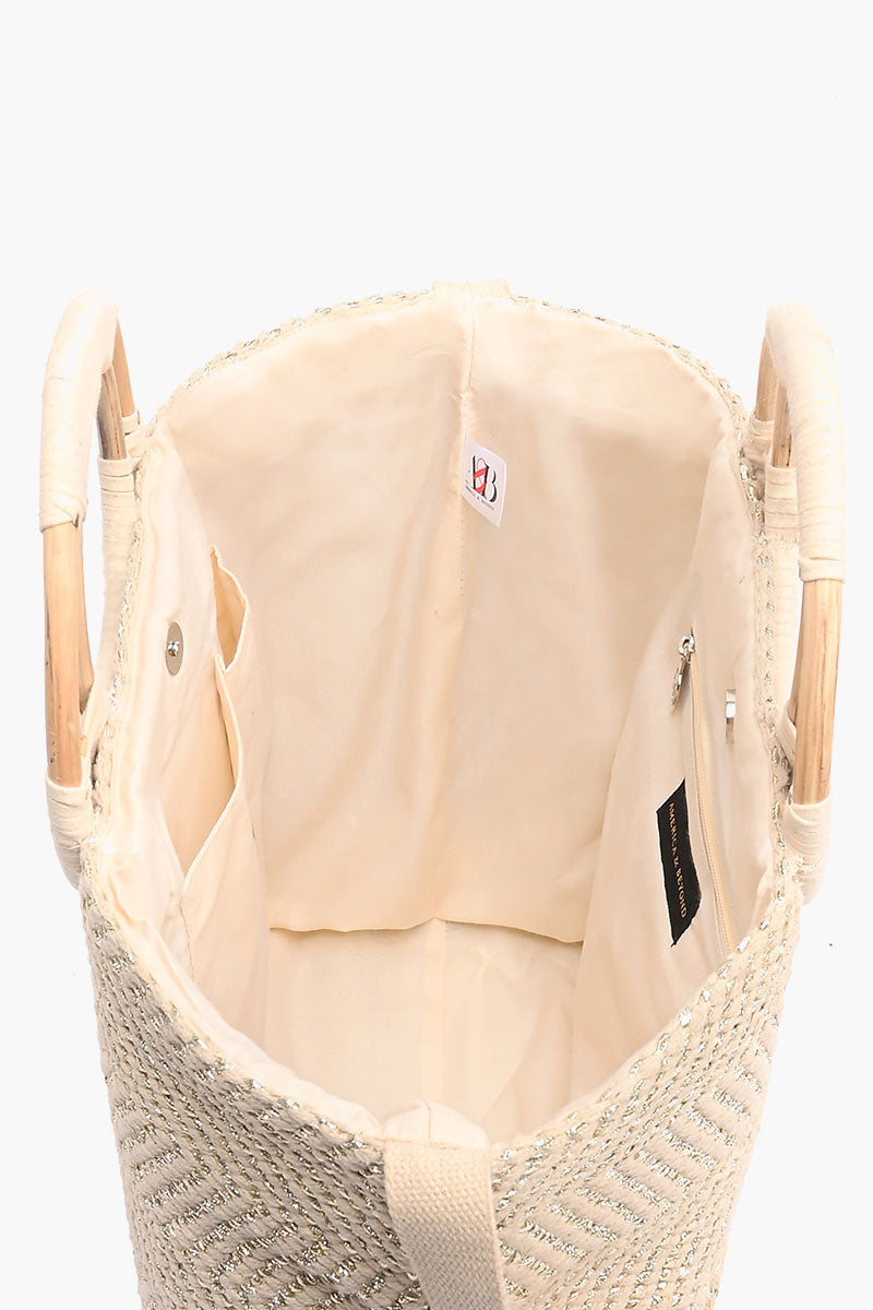Birch Lurex Durrie Cane Handle Hand Woven Large Tote