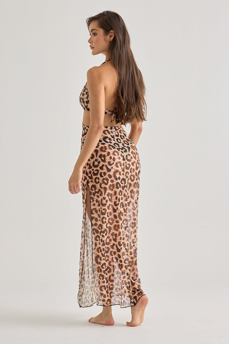 Leopard Halter Mesh Dress