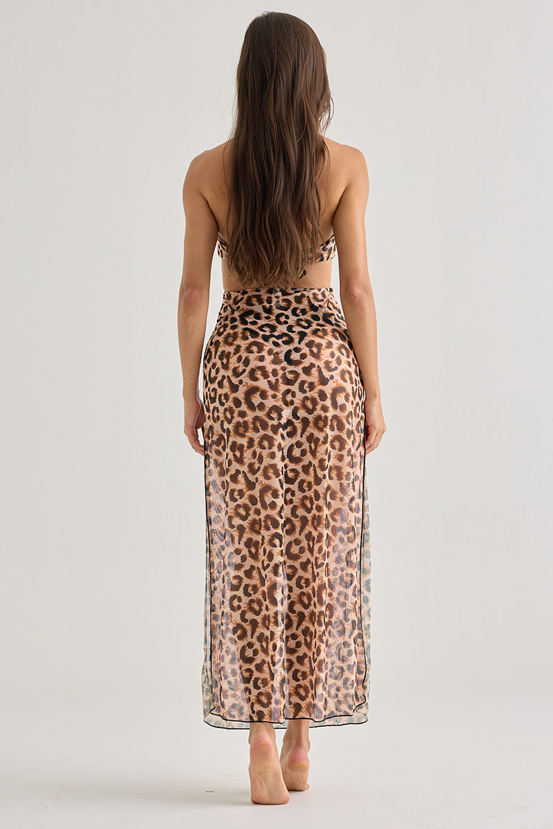 Leopard Halter Mesh Dress