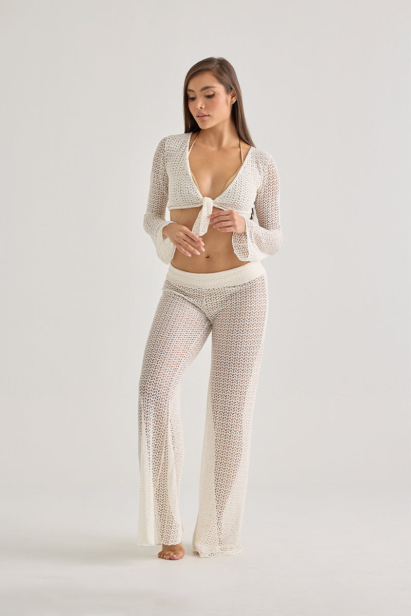 White Crochet Beach Set – Top & Pants