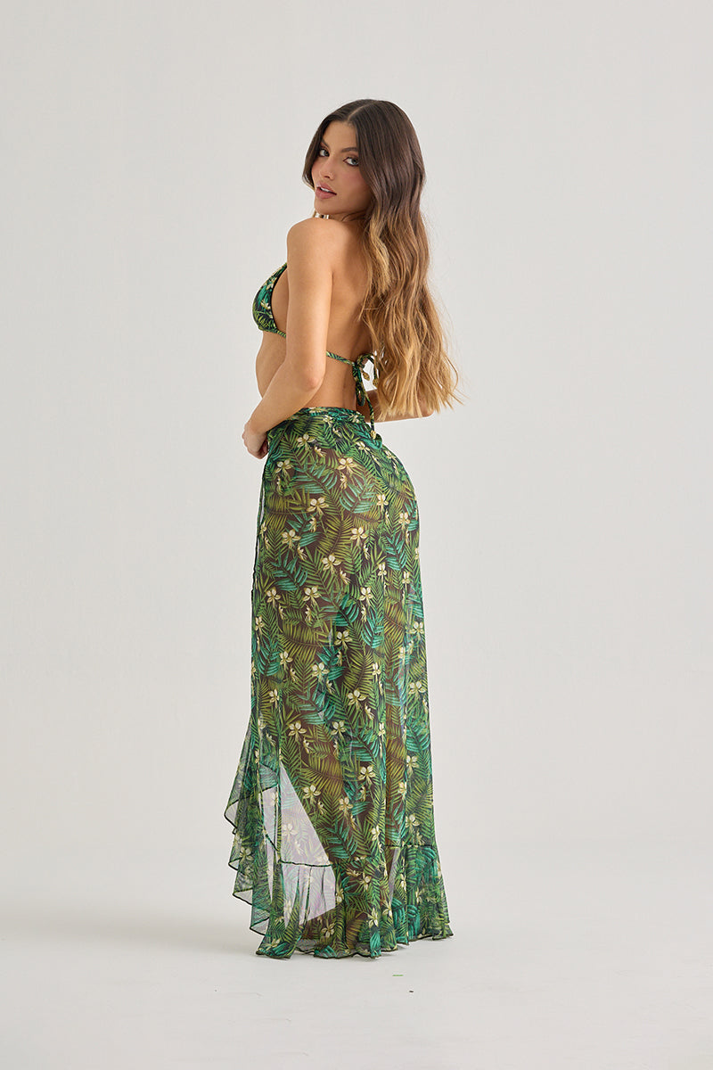 Tropical Mesh Maxi Skirt Cover-Up–Sheer & Flowing Elegance