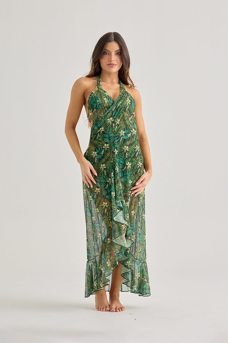 Tropical Mesh Maxi Skirt Cover-Up–Sheer & Flowing Elegance