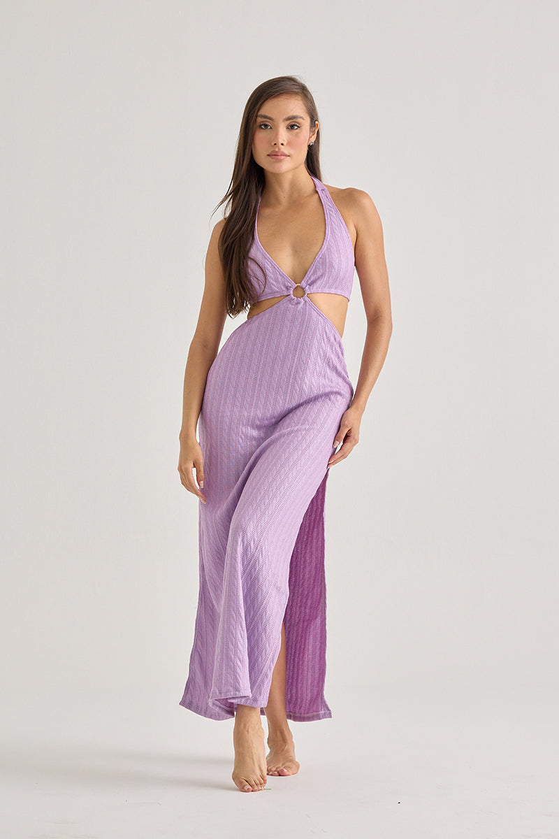 Lilac Halter Cut-Out Beach Dress–Resort Glam In Soft Pastel