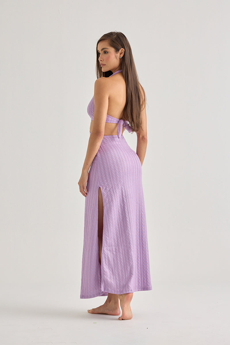 Lilac Halter Cut-Out Beach Dress–Resort Glam In Soft Pastel