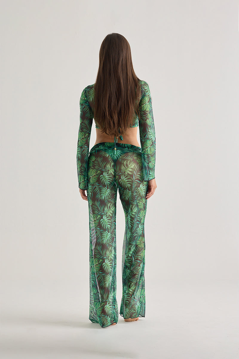 Tropical Leaf Sheer Beach Pants – Flowy & Lightweight Cover-Up