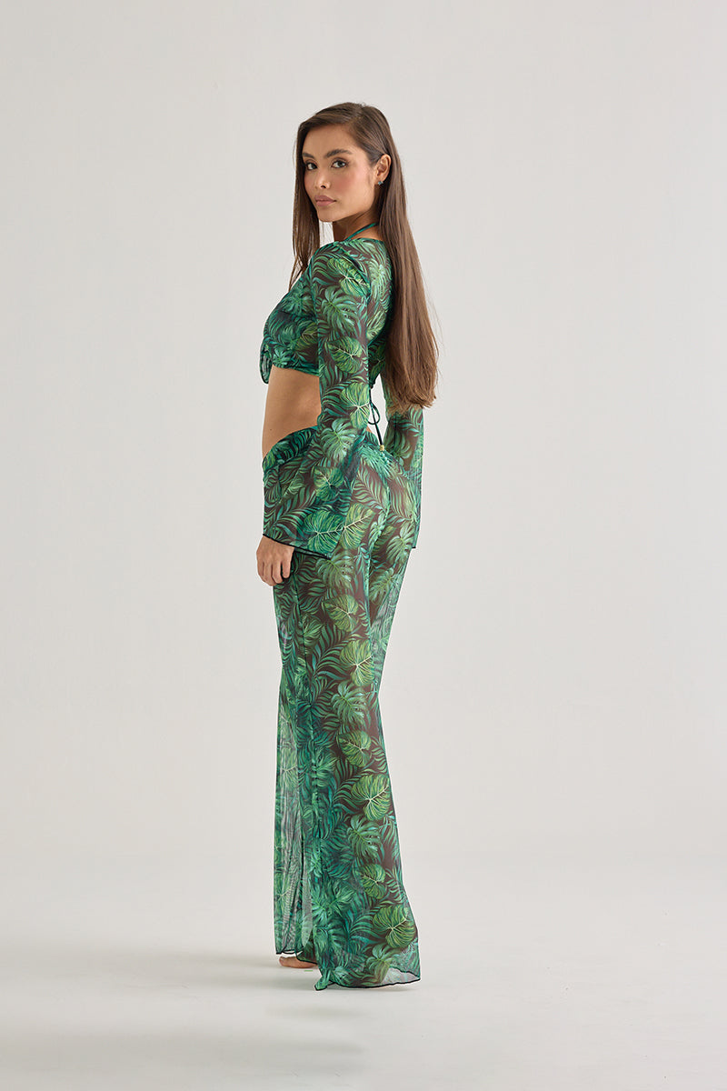 Tropical Leaf Sheer Beach Pants – Flowy & Lightweight Cover-Up