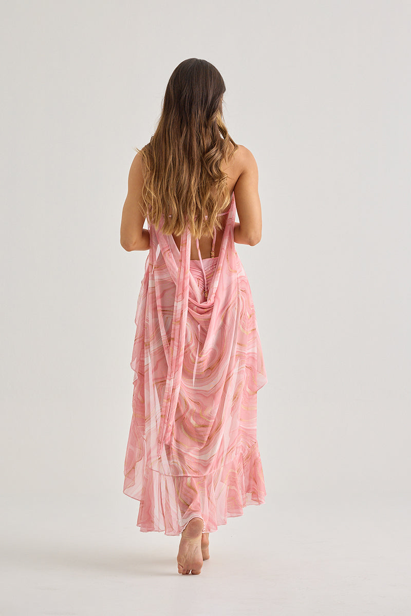 Pink Marble Long Wrap Skirt – Sheer, Flowy & Feminine Cover-Up