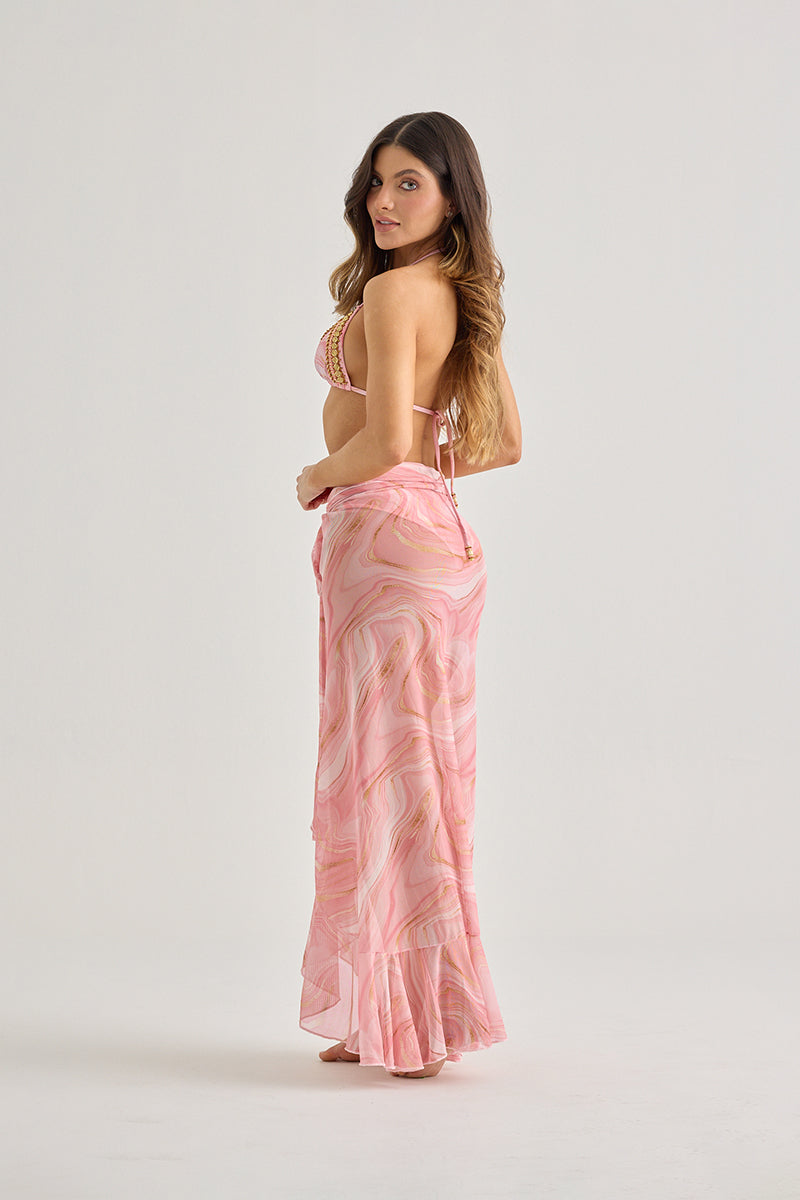 Pink Marble Long Wrap Skirt – Sheer, Flowy & Feminine Cover-Up