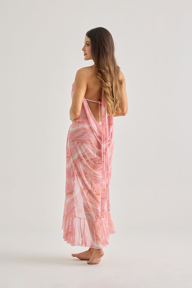 Pink Marble Long Wrap Skirt – Sheer, Flowy & Feminine Cover-Up