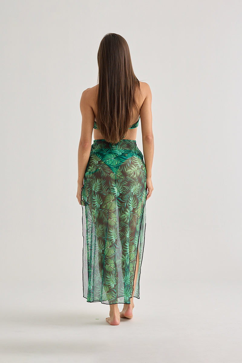 Tropical Leaf Mesh Maxi Dress – Sexy Cut-Out Beachwear