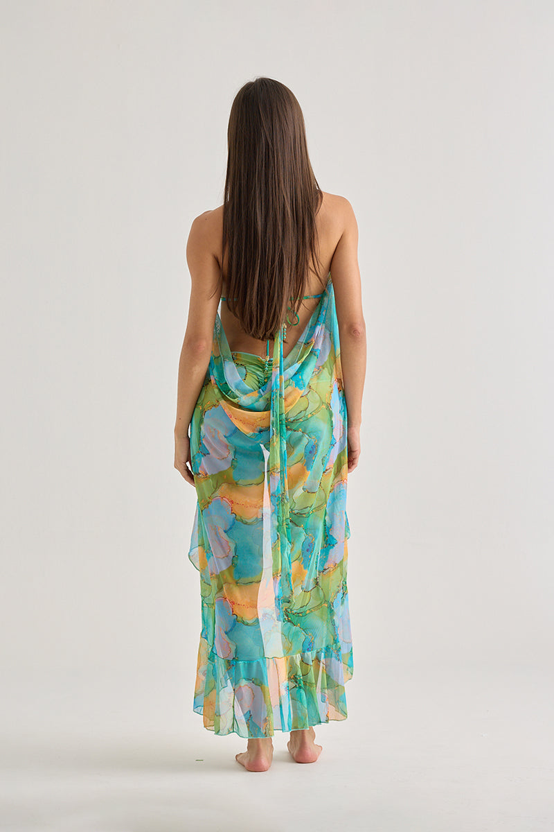 Tropical Watercolor Sarong Skirt – Lightweight & Flowing Beachwear