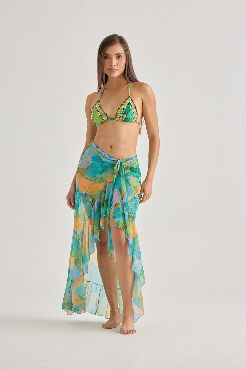 Tropical Watercolor Sarong Skirt – Lightweight & Flowing Beachwear