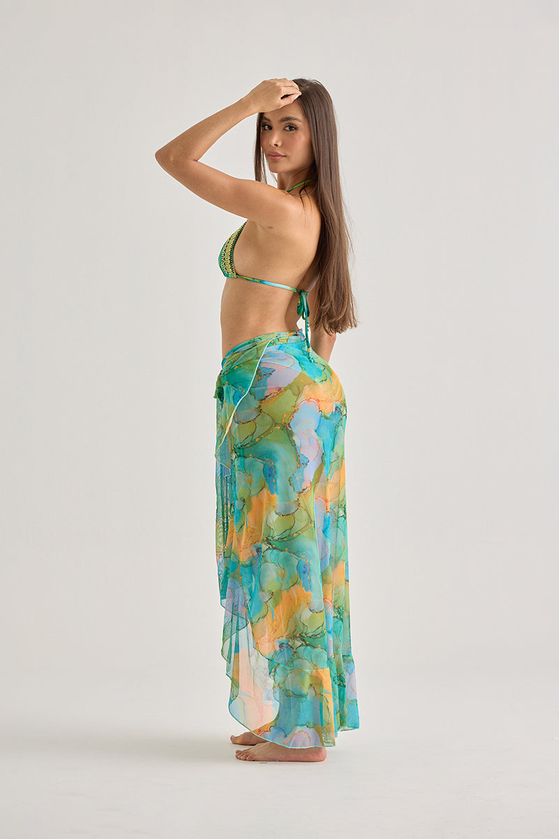 Tropical Watercolor Sarong Skirt – Lightweight & Flowing Beachwear