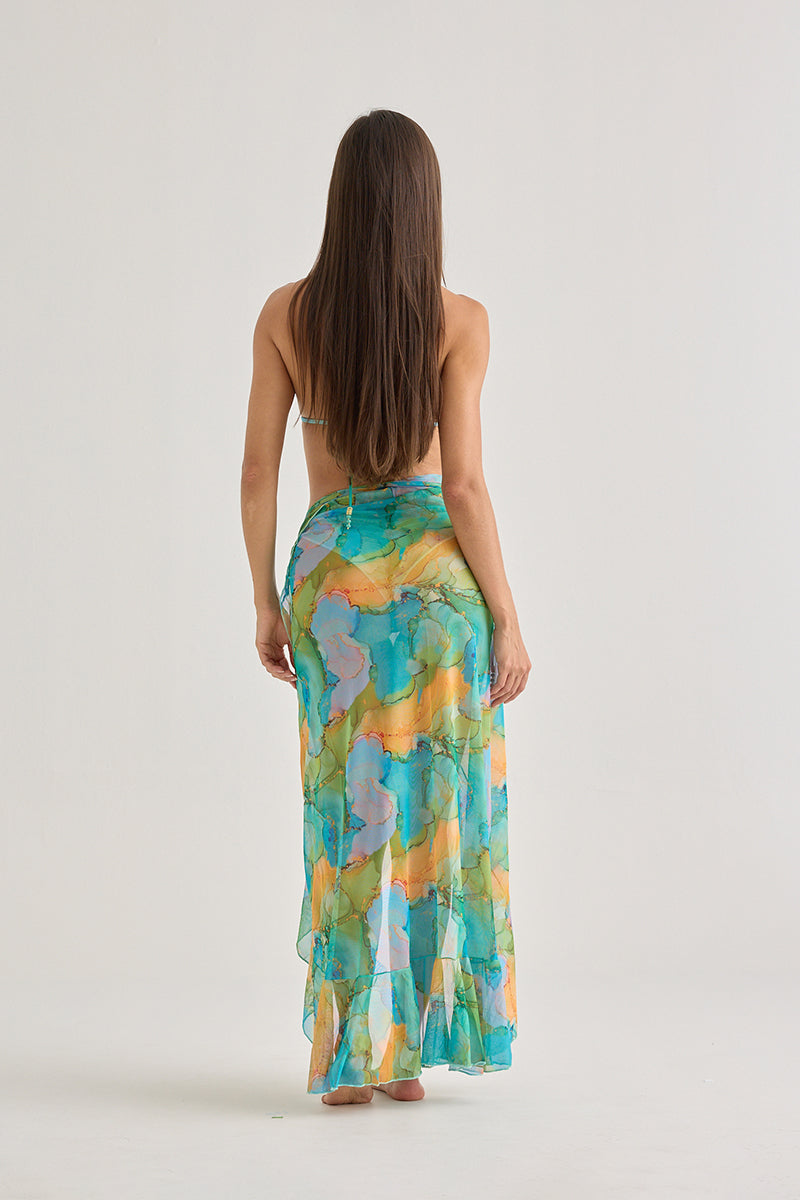 Tropical Watercolor Sarong Skirt – Lightweight & Flowing Beachwear