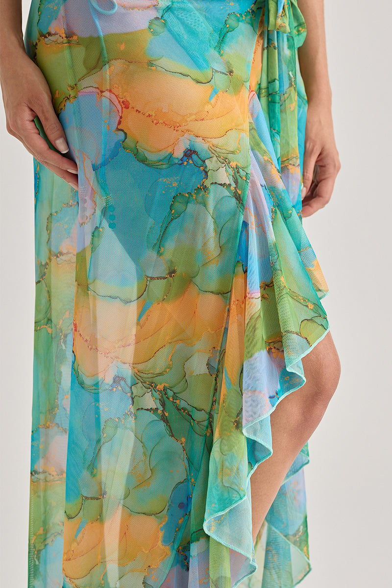Tropical Watercolor Sarong Skirt – Lightweight & Flowing Beachwear