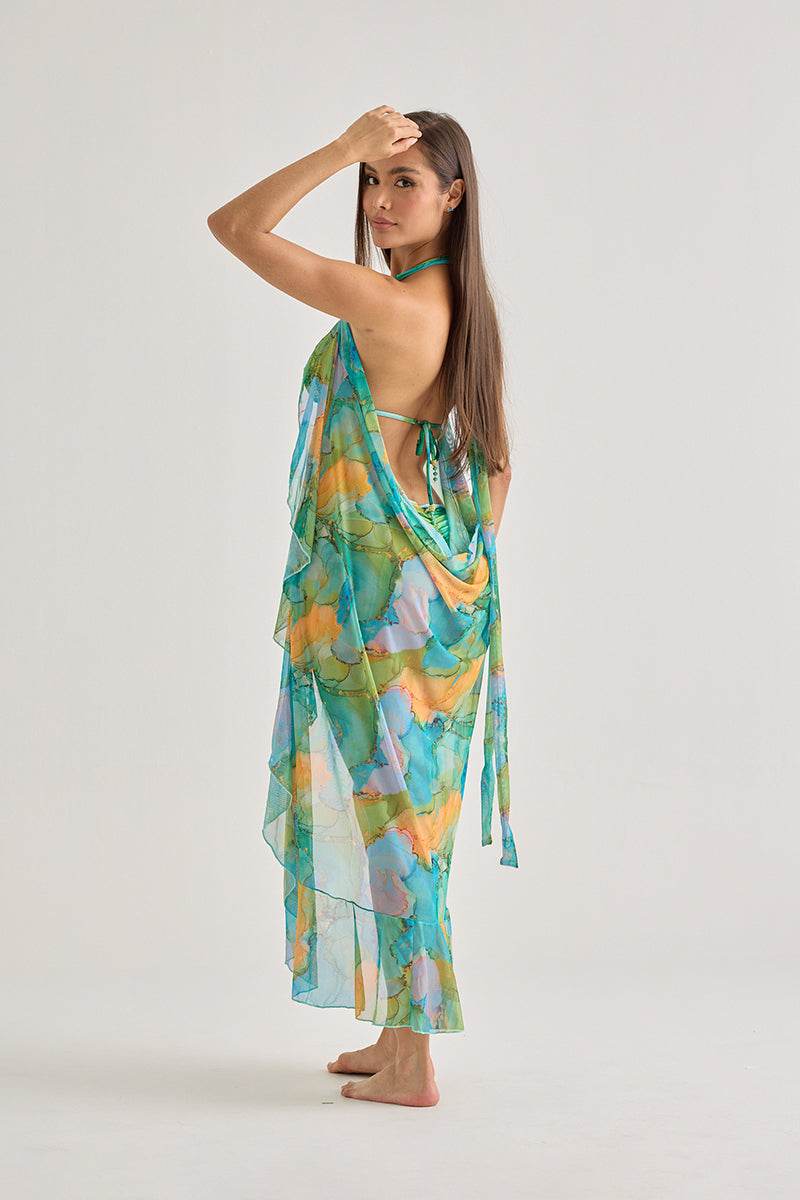 Tropical Watercolor Sarong Skirt – Lightweight & Flowing Beachwear