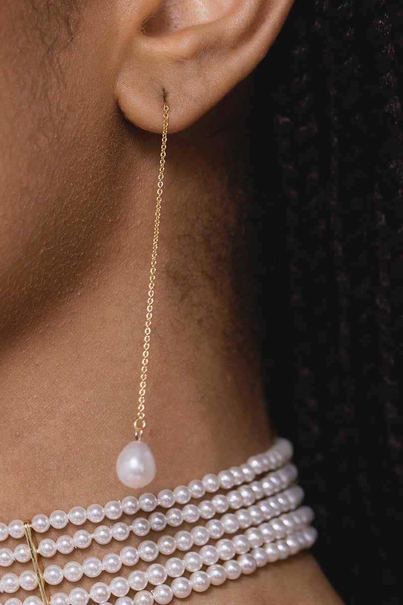 La Perla Threader Earrings in White - Pair