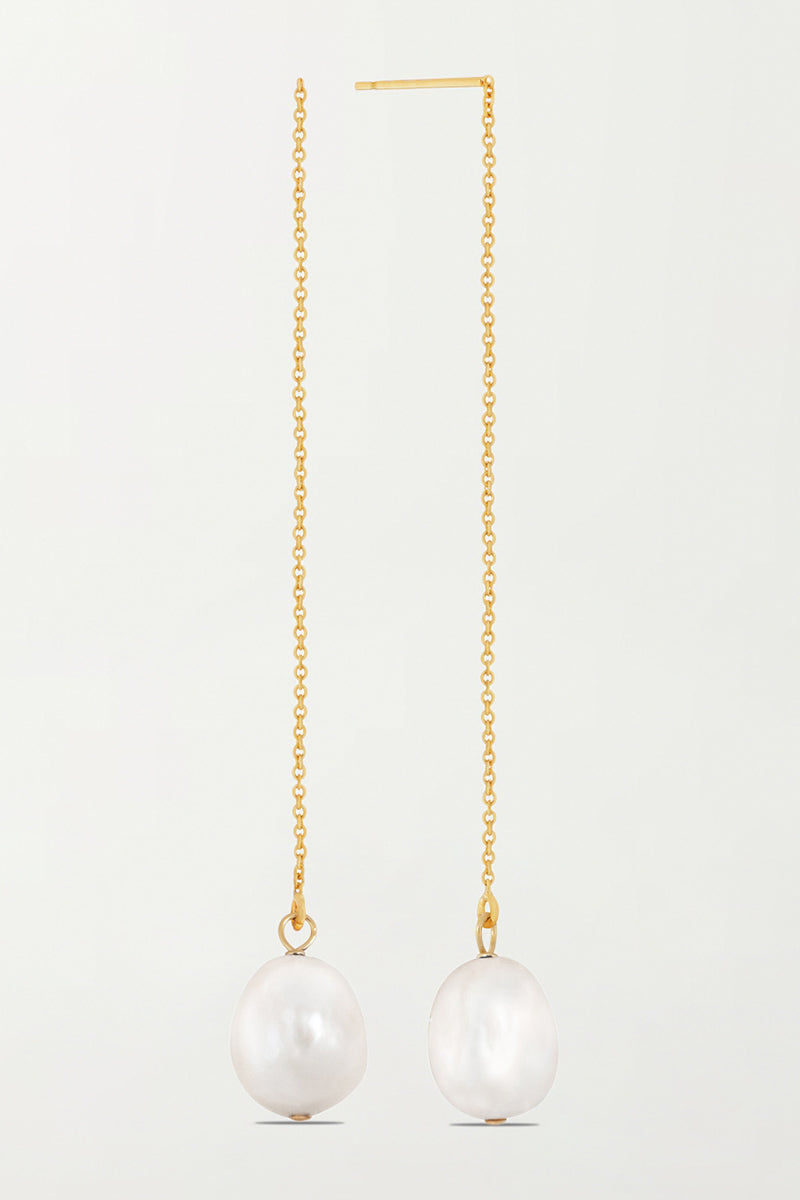 La Perla Threader Earrings in White - Pair