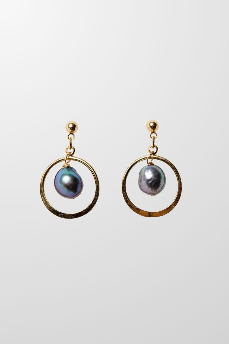 The Girona Earrings in Tahitian Black Pearl
