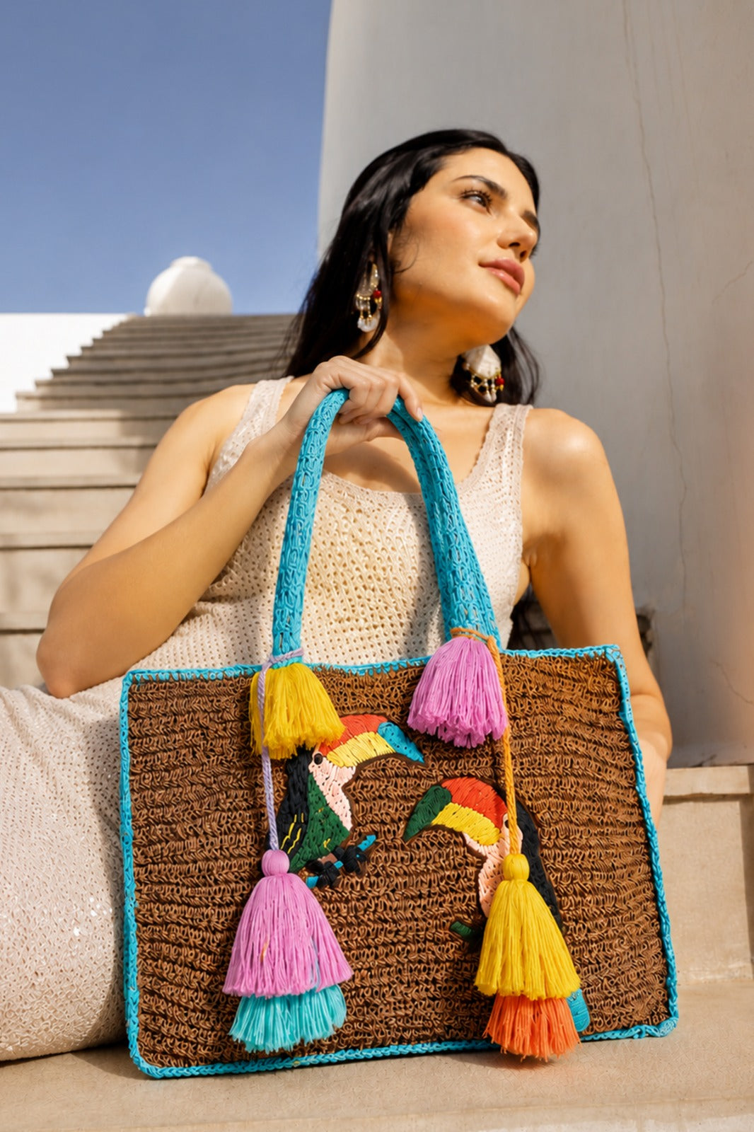 Tropic Toucans Raffia Tote | view 1