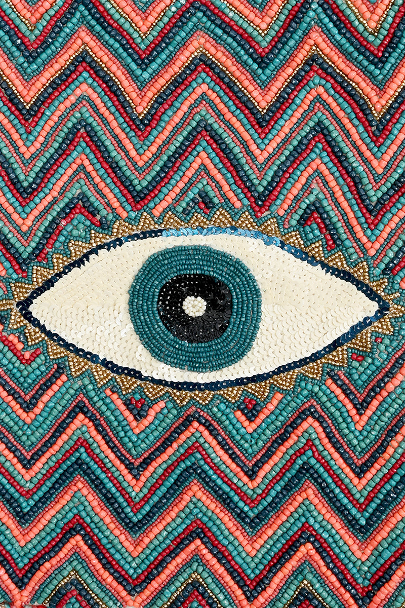 Evil Eye Good Luck Hand Beaded Orange and Blue Tote Bag