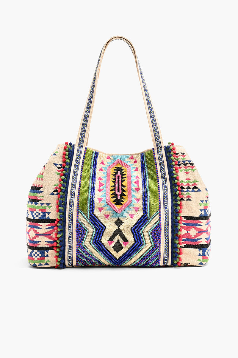 Womens Small Multicolor Beaded Tote Handbag Top Handle Button Closure Boho Daphne Embellished Tote - Boho Bags | America & Beyond main image 2