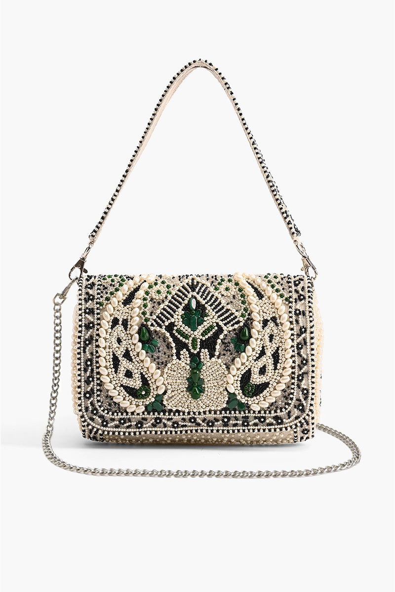 Emerald Stone Embellished Shoulder Bag