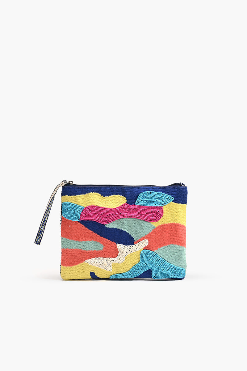 Cool Camo Embellished Top Zip Clutch