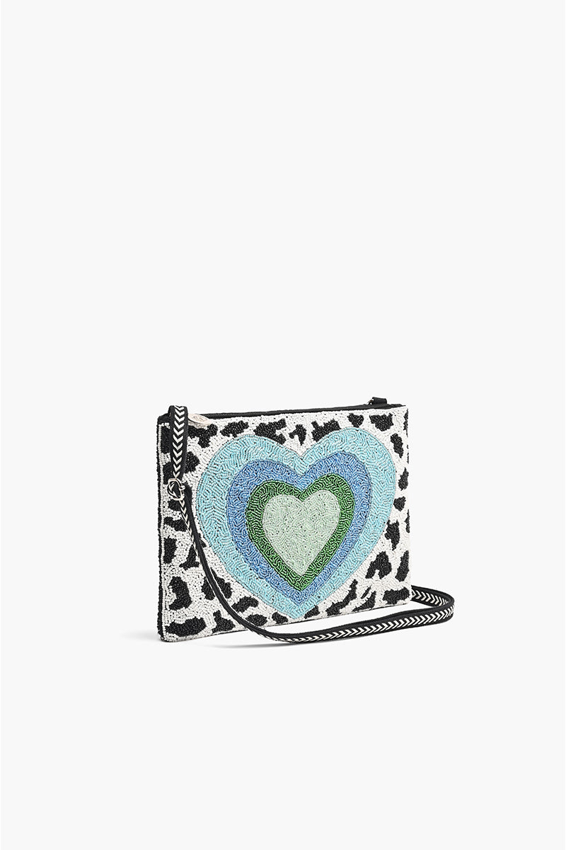 Blue Heart Top Zip Clutch