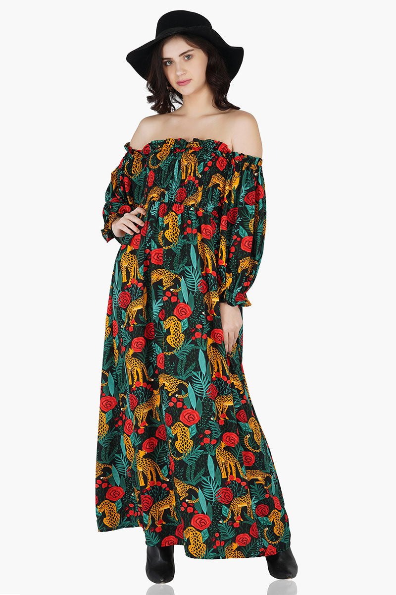 Jaguar Paradise Maxi Shirred Dress XS