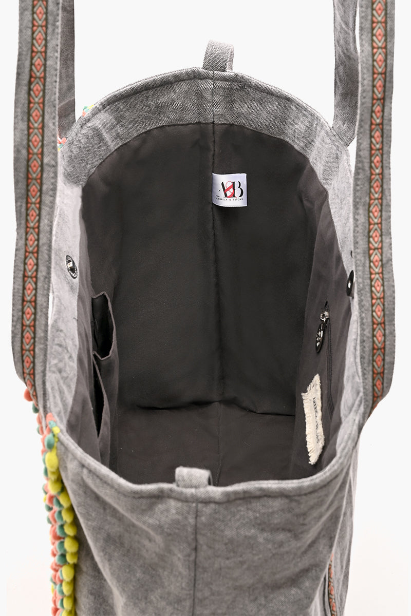 Gargoyle Embellished Gray Hand Beaded Tote