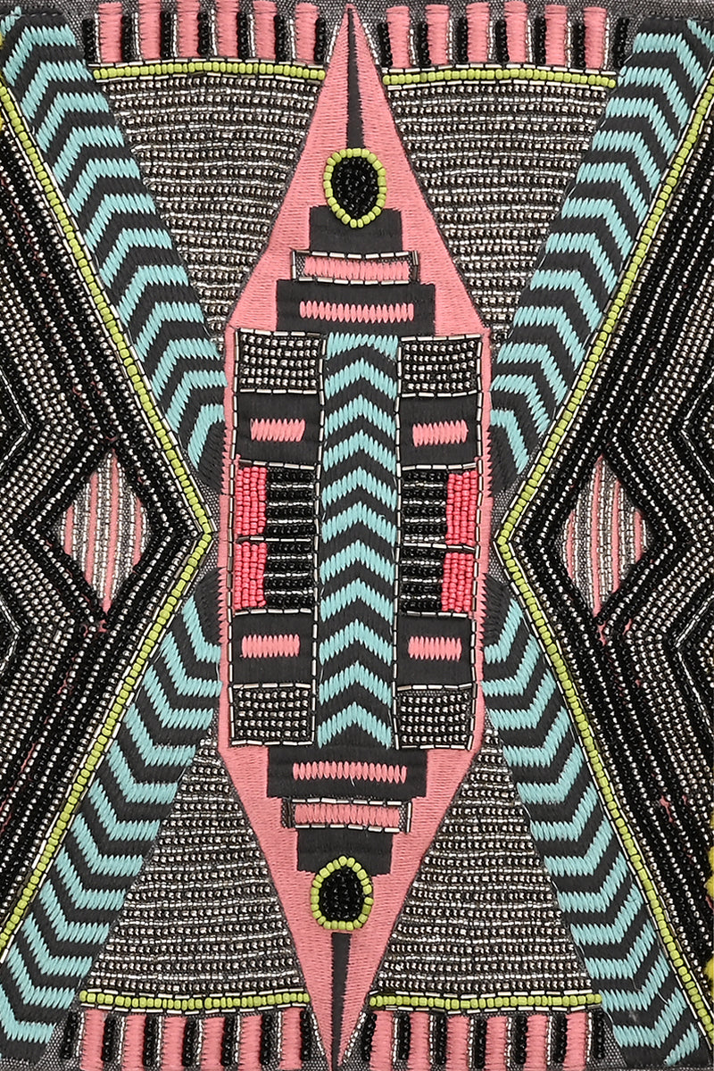 Gargoyle Embellished Gray Hand Beaded Tote