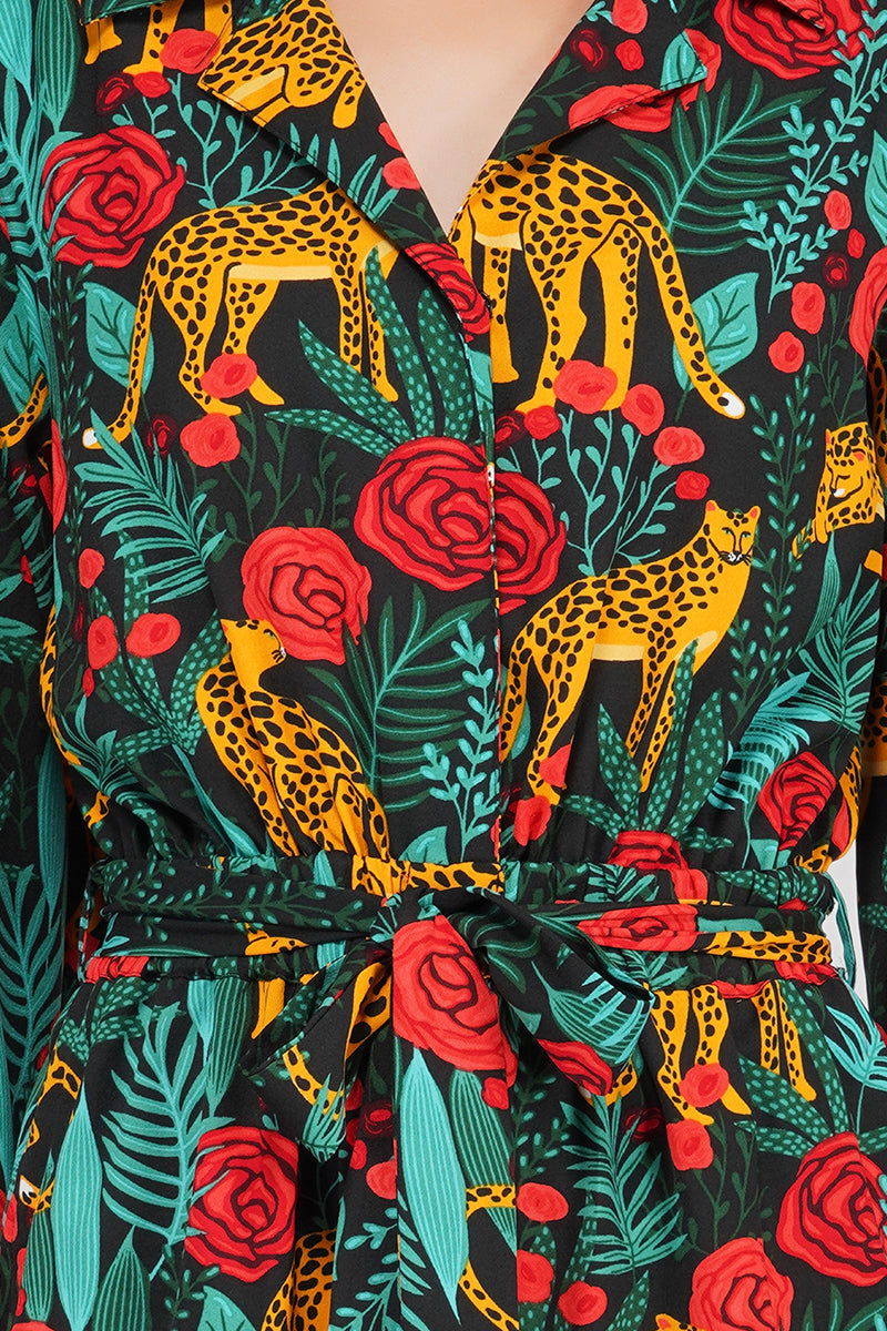 Jaguar Dreams Animal Print Full Sleeves Jumpsuit