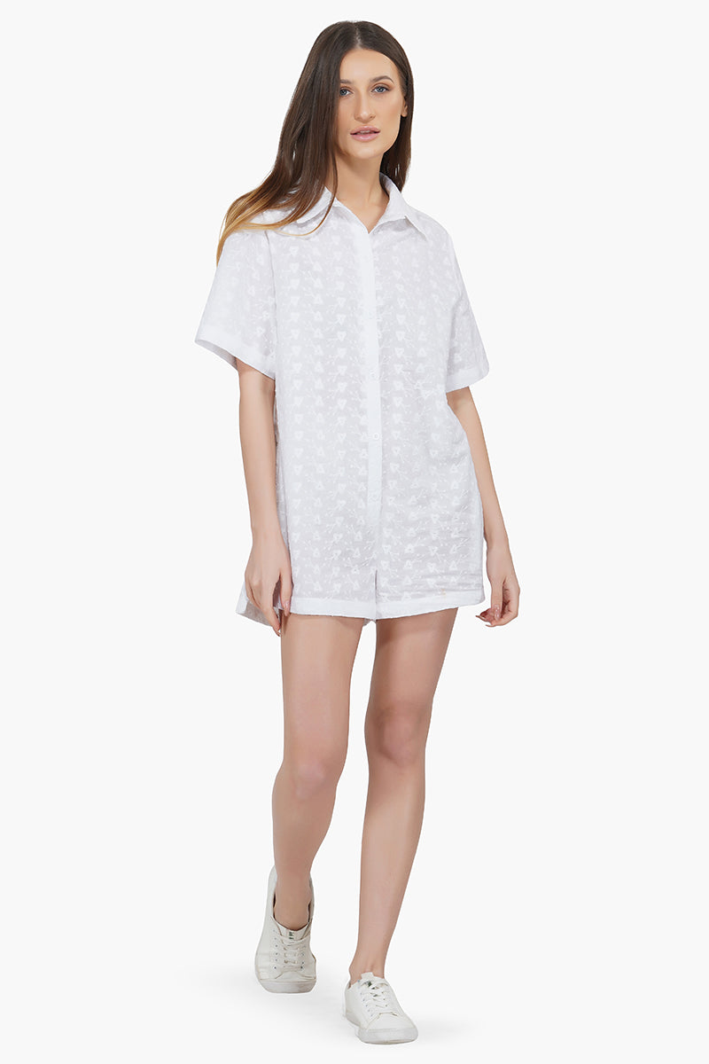 Bright White Cotton Romper L