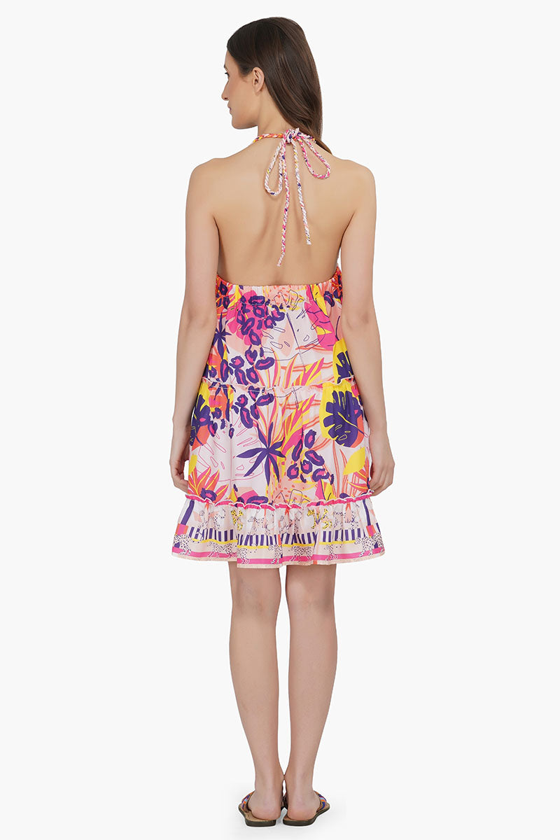 Leopard in Bright Forest Dress