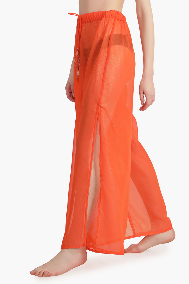 Orange Shimmer Sheer Cover Up Pants