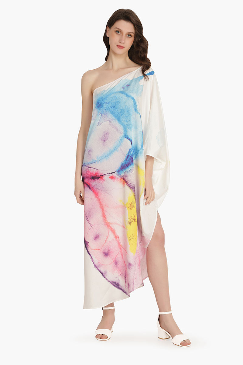 Rainbow Butterfly One Shoulder Dress