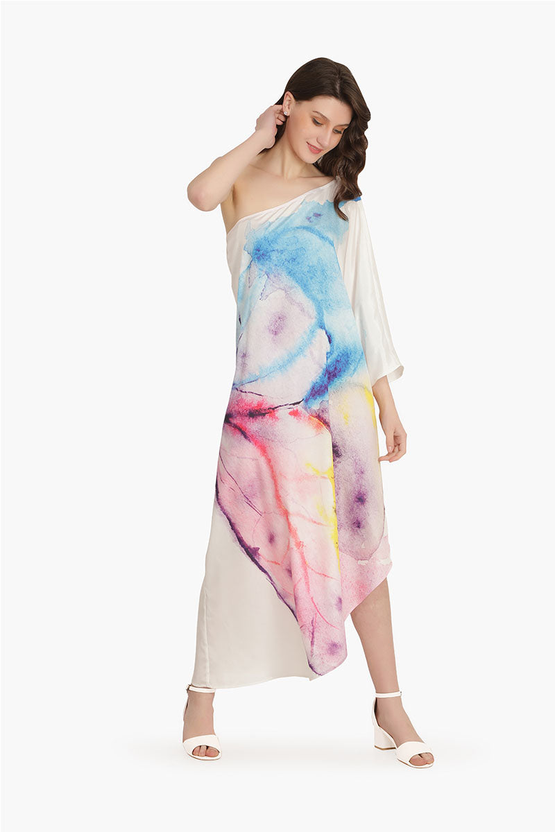 Rainbow Butterfly One Shoulder Dress