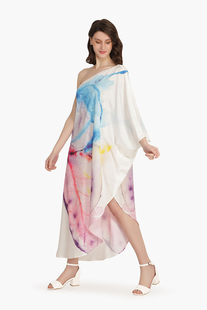 Rainbow Butterfly One Shoulder Dress