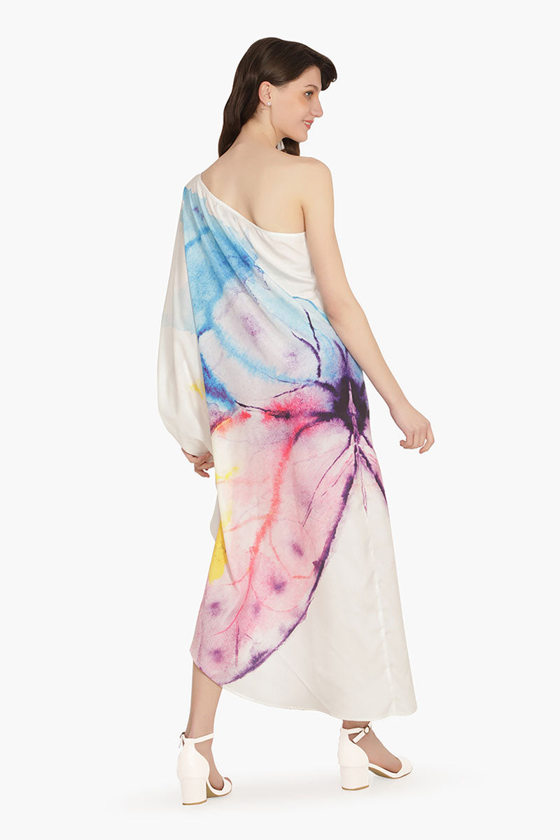 Rainbow Butterfly One Shoulder Dress