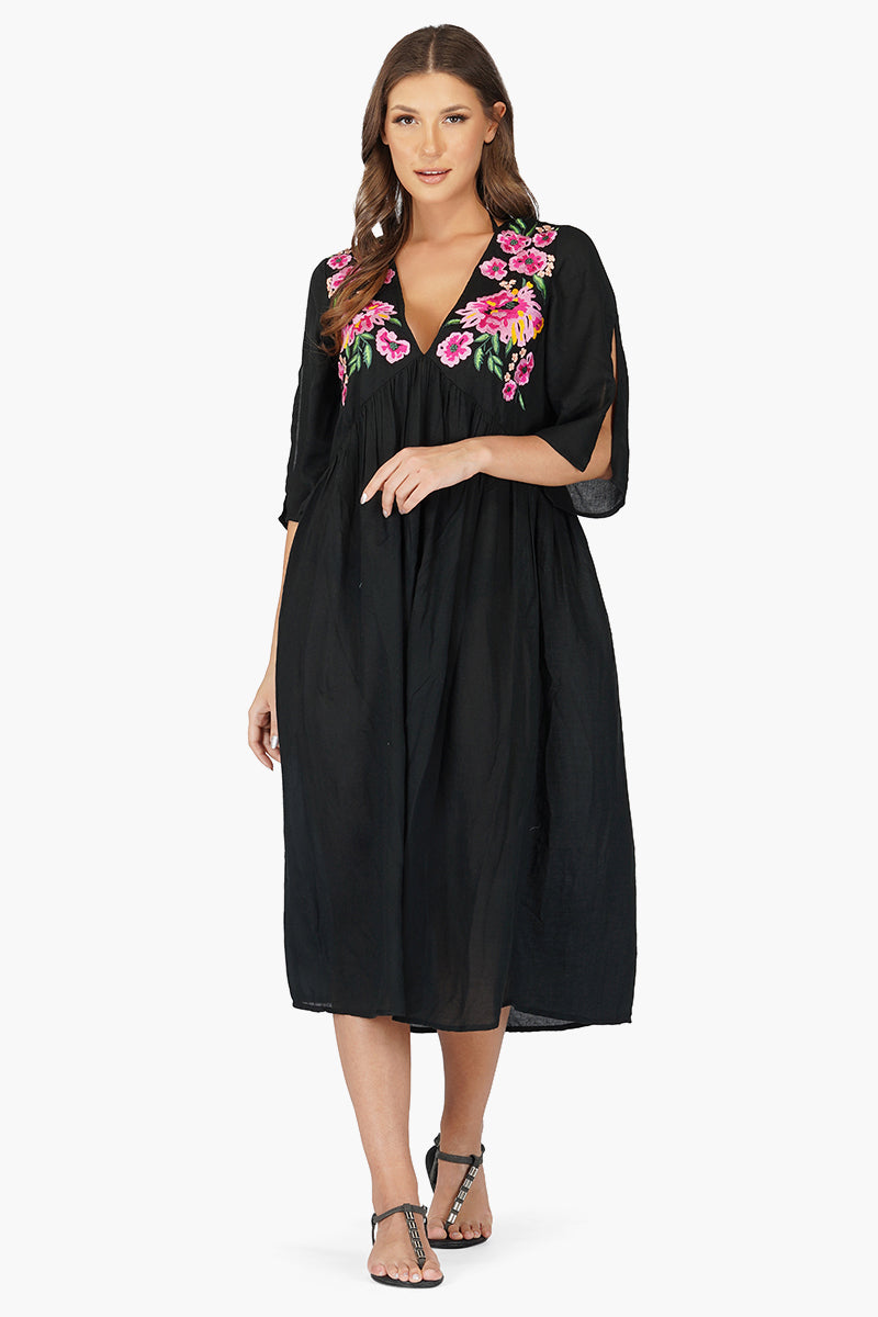 Mexican Floral Embroidered Viscose Dress L Mexican Floral Embroidered Viscose Dress L