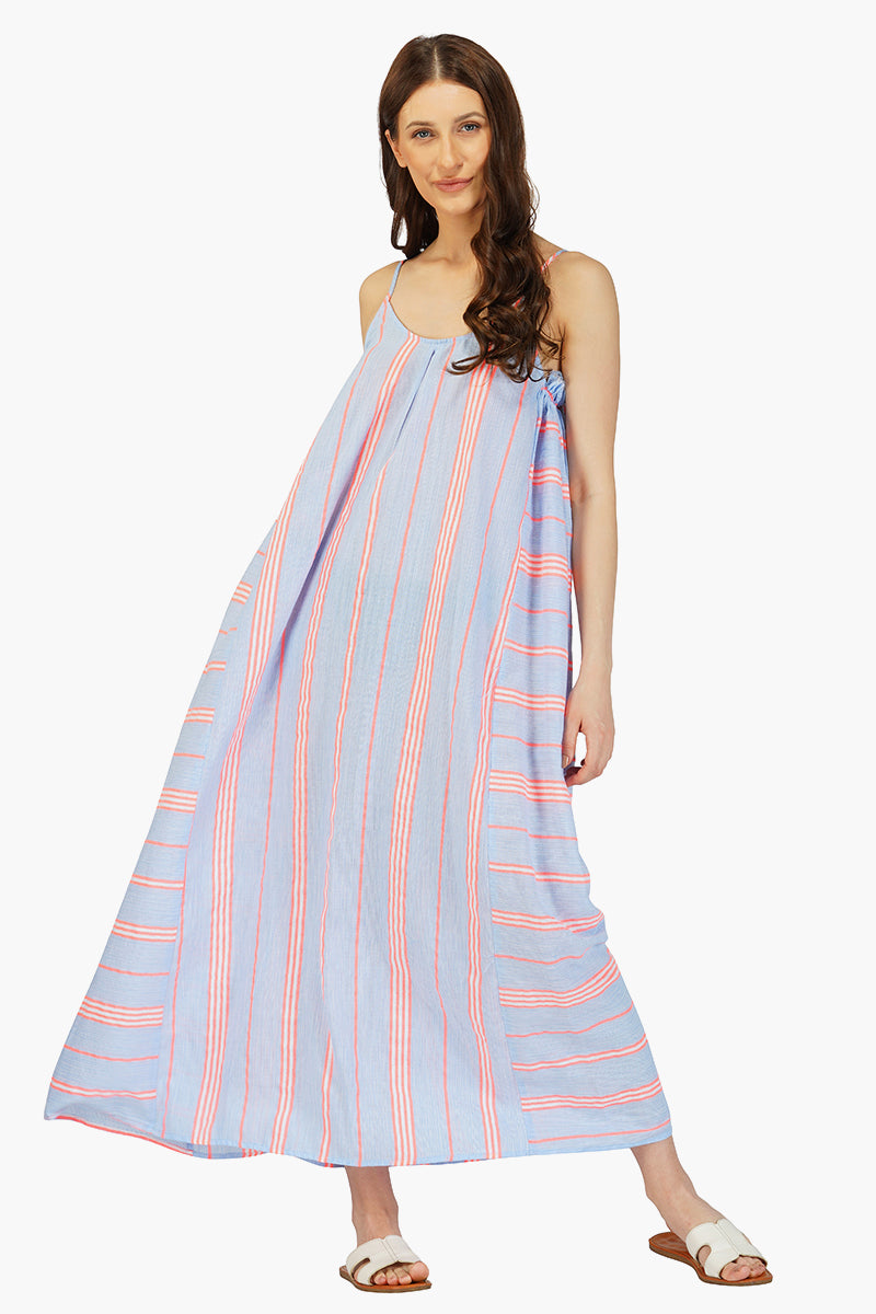 chinese dress ladies Ether Cotton Striped Maxi Dress M