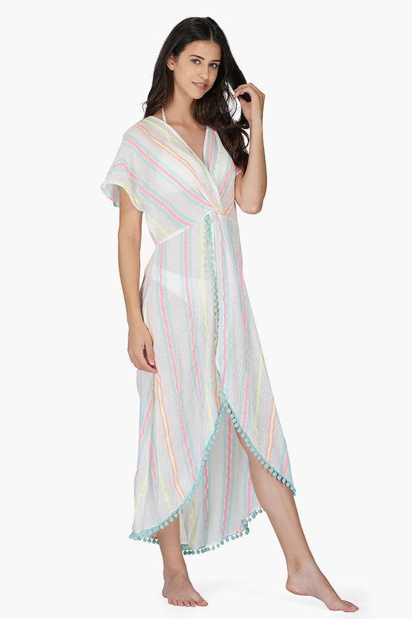 Neon Striped Cotton Cover Up Dress