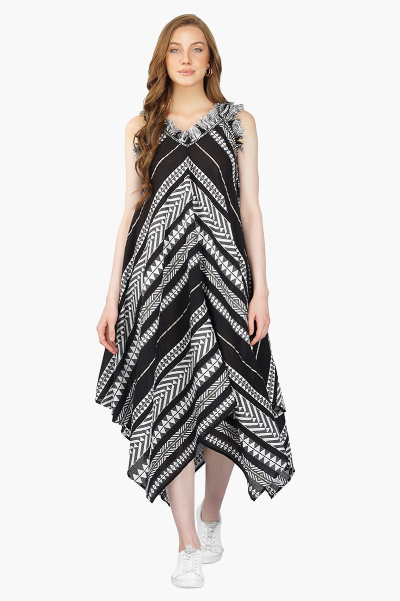Lori Mexican Striped Hankerchief Hem Dress M