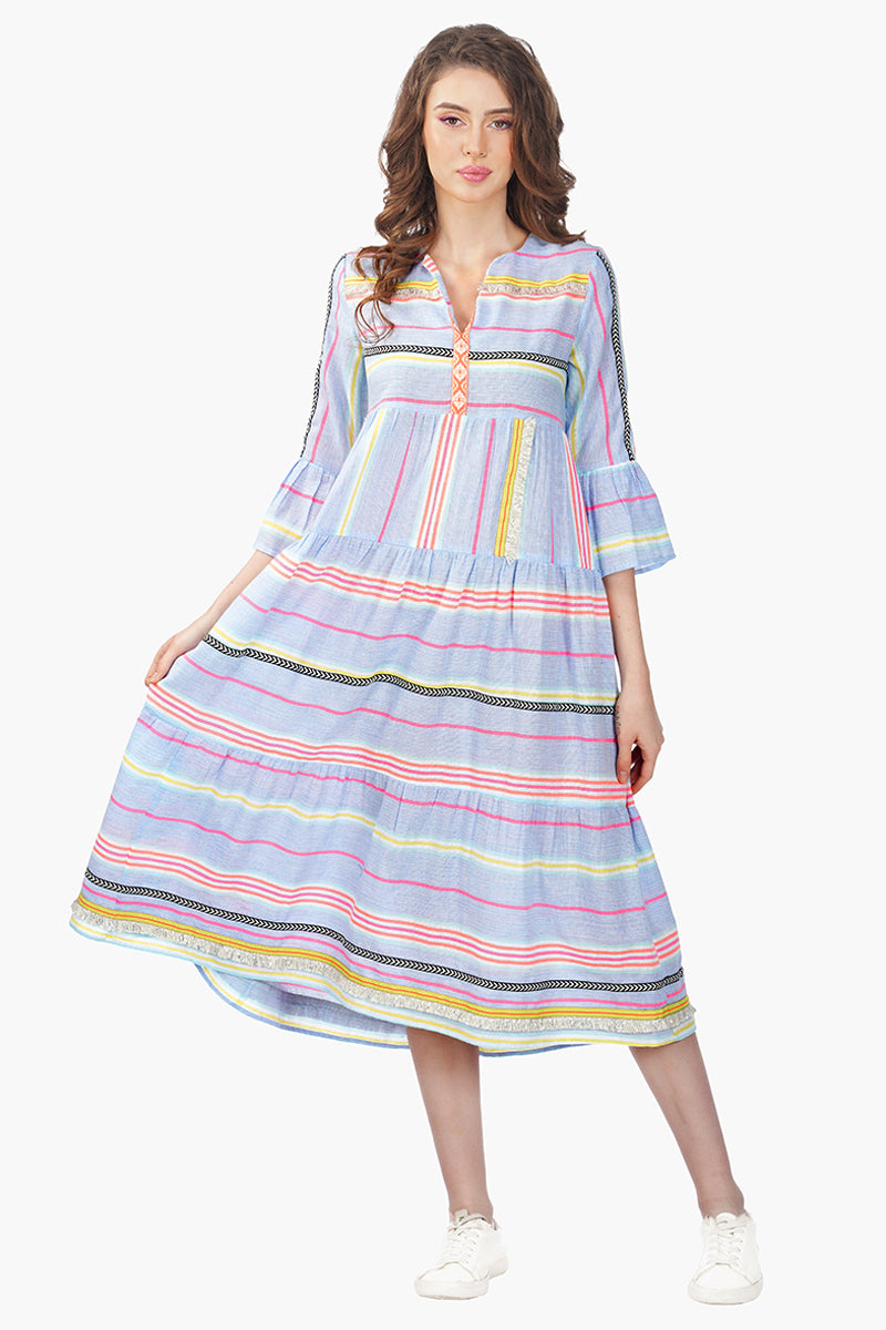 Samantha Striped Lace Maxi Dress L