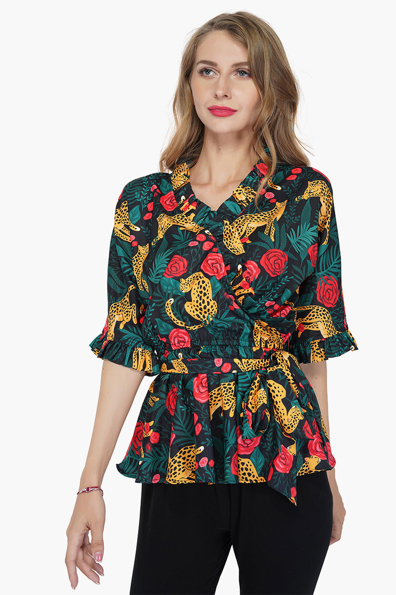 Jaguar Paradise Peplum Top