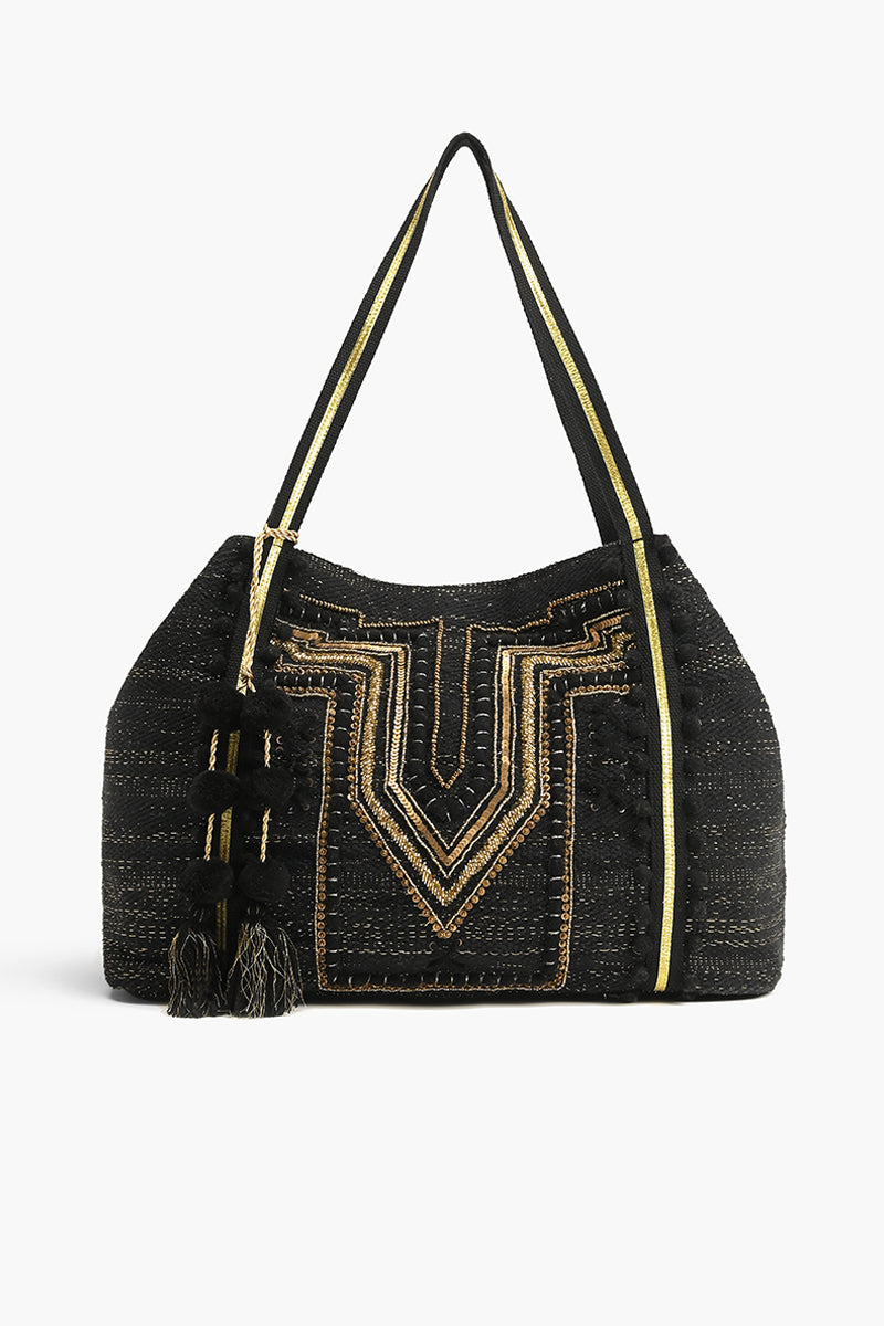 Luxe Love Tote - Hand Beaded Large Black Tote For Women  display picture 2
