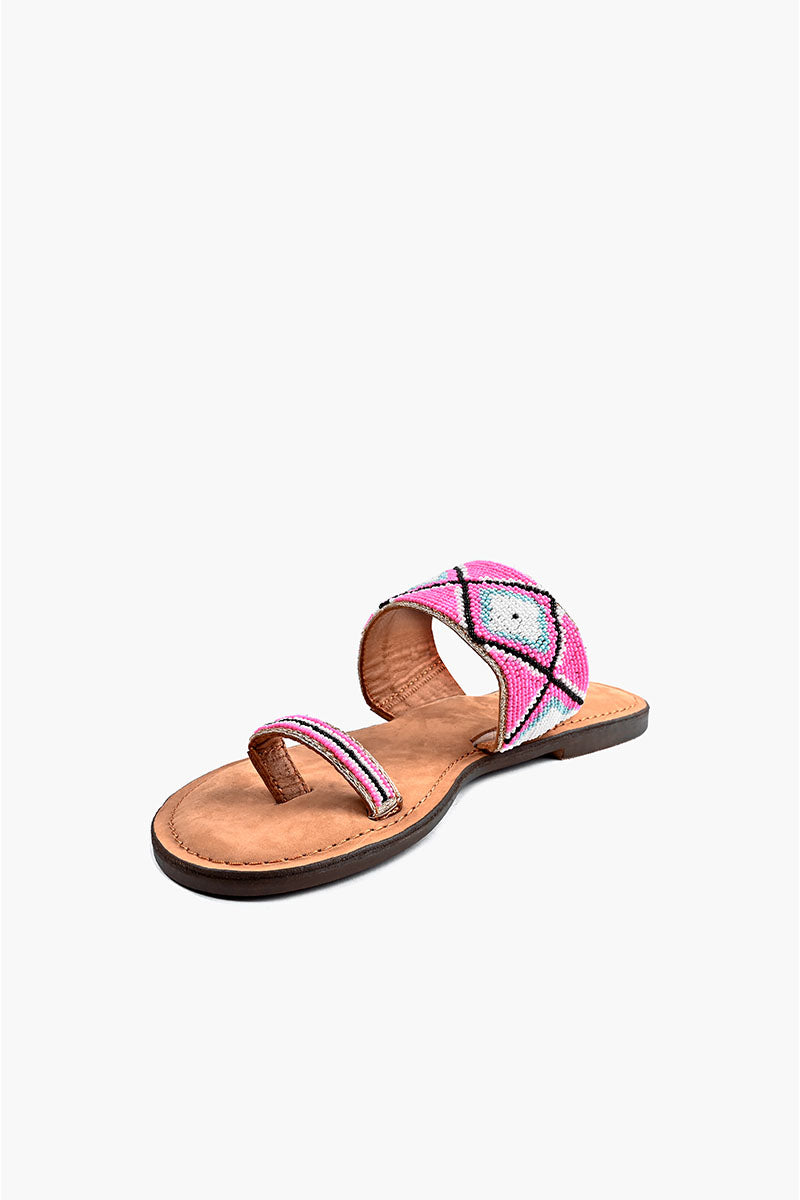 Fuchsia Aztec Beaded Toe Sandals